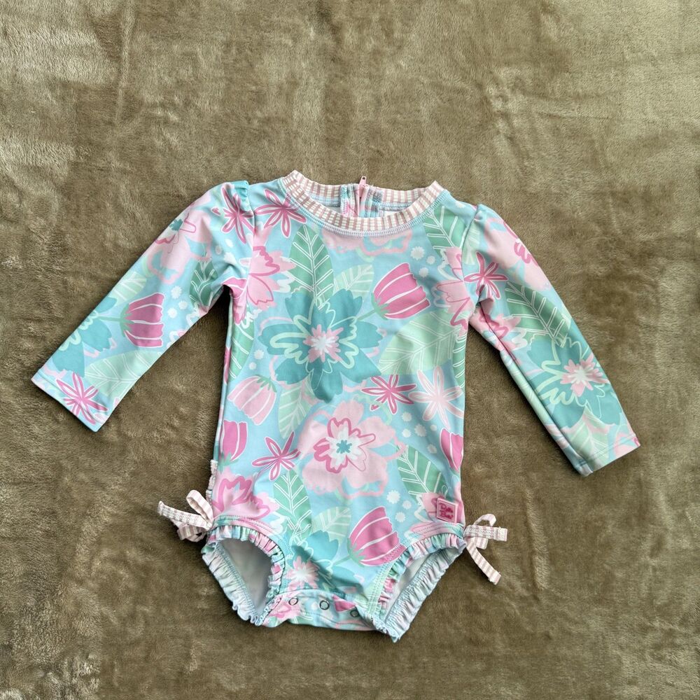 Ruffle Butts Girls Baby One Piece Floral Swimsuit Size 12M Gently Used